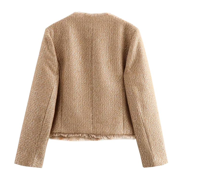 Women’s Tweed Woolen Jacket – Long Sleeve Button-Up