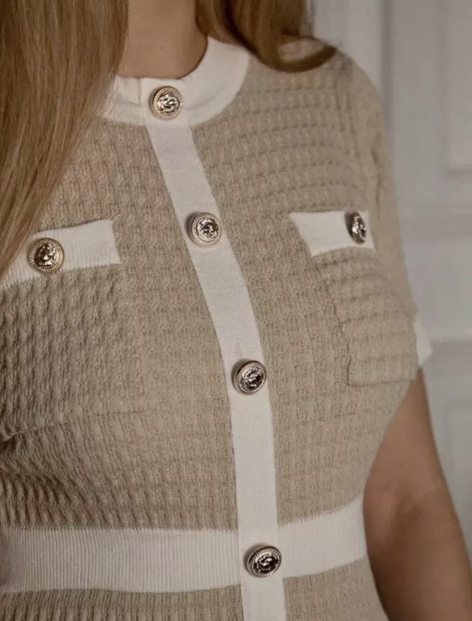 Knit Mini Bodycon Dress with Gold Button – Stretch Fit One Size