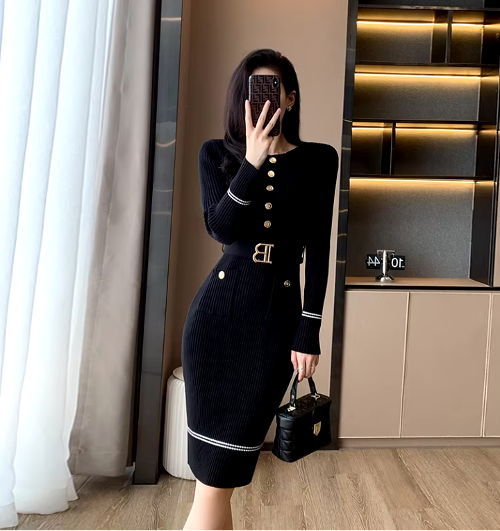 Bodycon Knit Stretch Long Pencil Dress - One Size