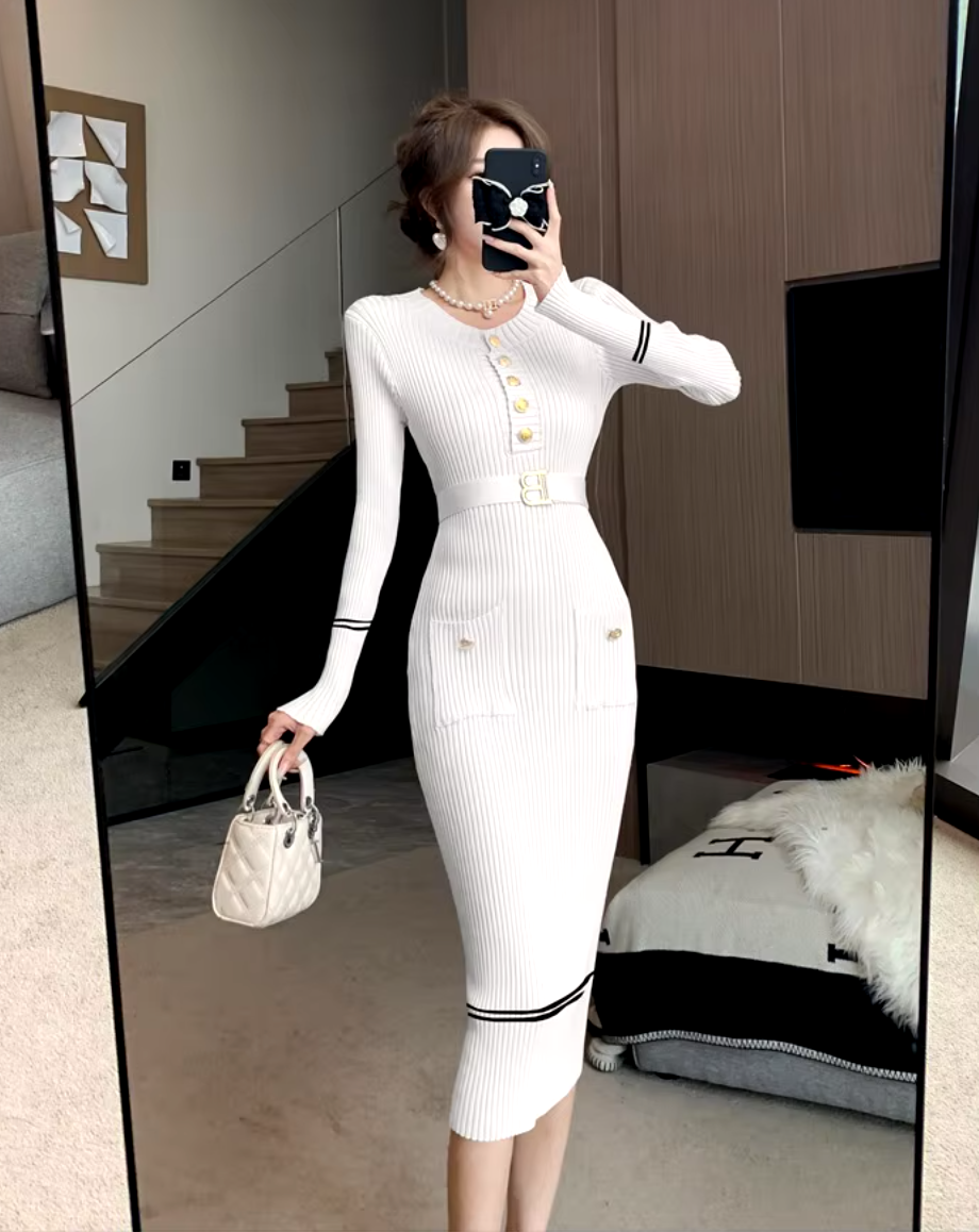 Bodycon Knit Stretch Long Pencil Dress - One Size