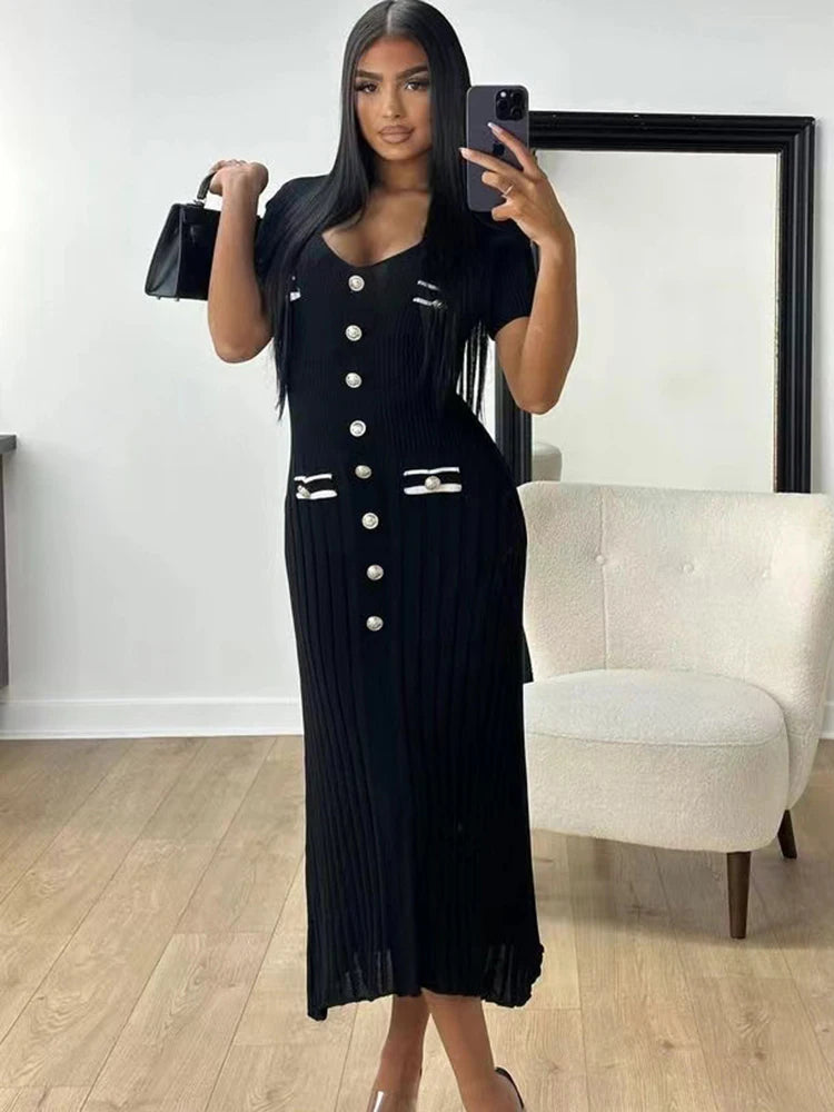 Contrast Pocket Floaty Midi Dress