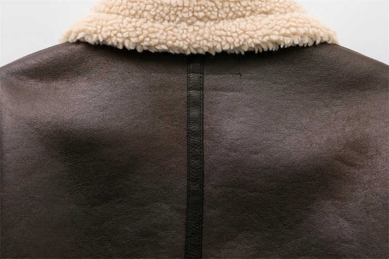 2024 Faux Lamb Leather Fur Jacket – Short Biker with Belt