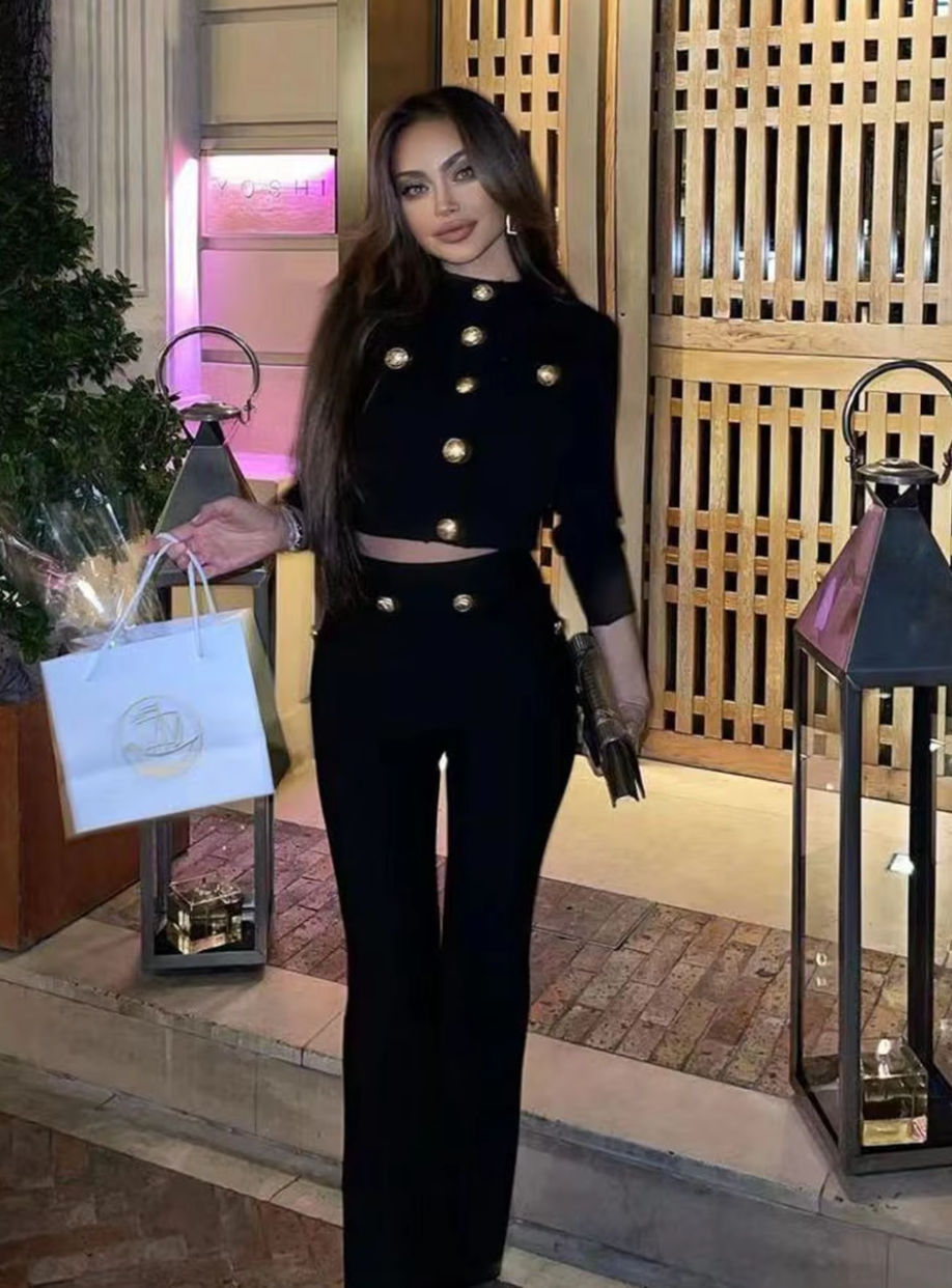 Italia Couture Premium Gold Button Bandage Two piece Co-ord Trousers and Jacket - İtalia Couture
