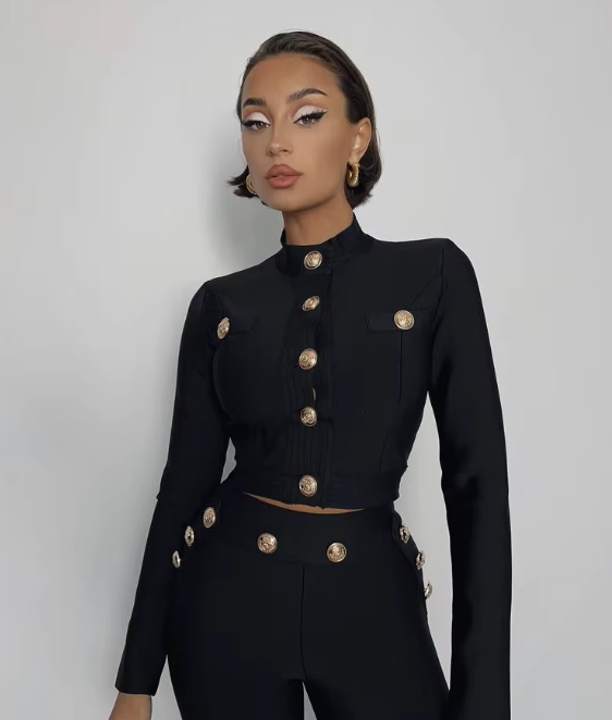 Italia Couture Premium Gold Button Bandage Two piece Co-ord Trousers and Jacket - İtalia Couture