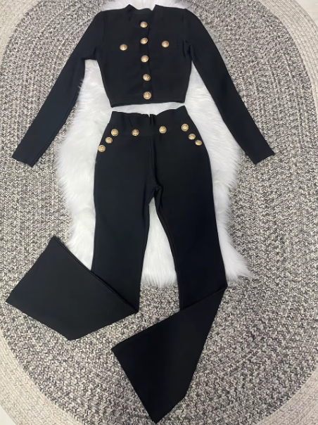 Italia Couture Premium Gold Button Bandage Two piece Co-ord Trousers and Jacket - İtalia Couture