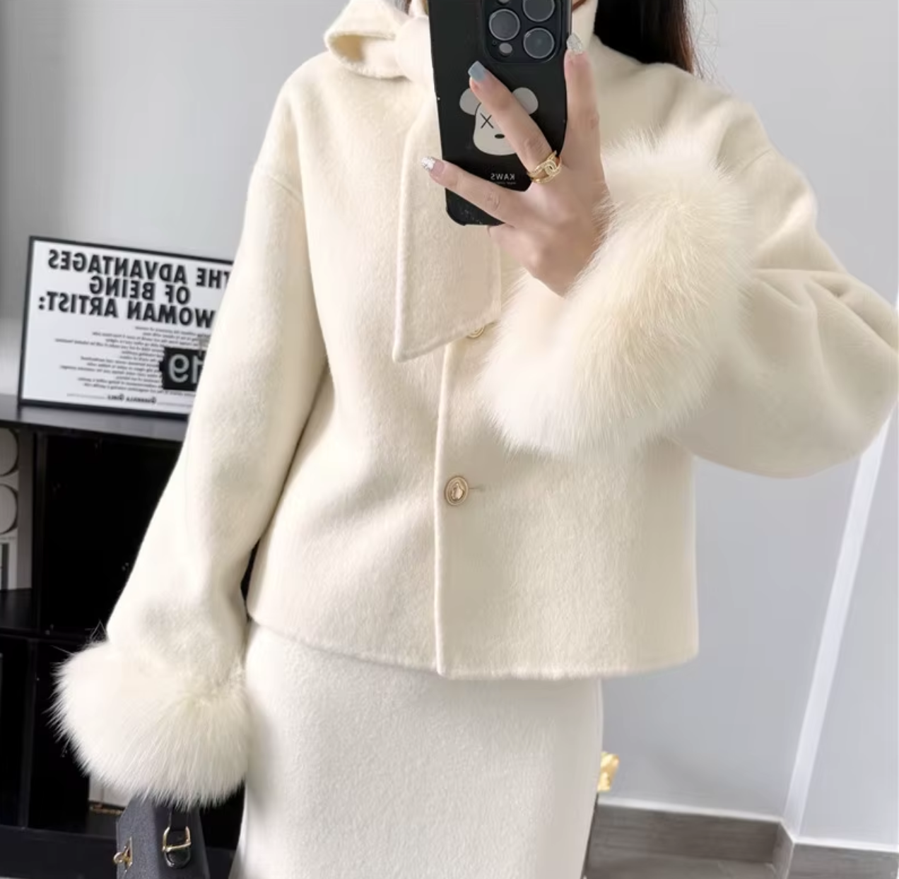 Italia Couture Wool Cropped Coat with High Quality Faux Cuff Sleeves - İtalia Couture