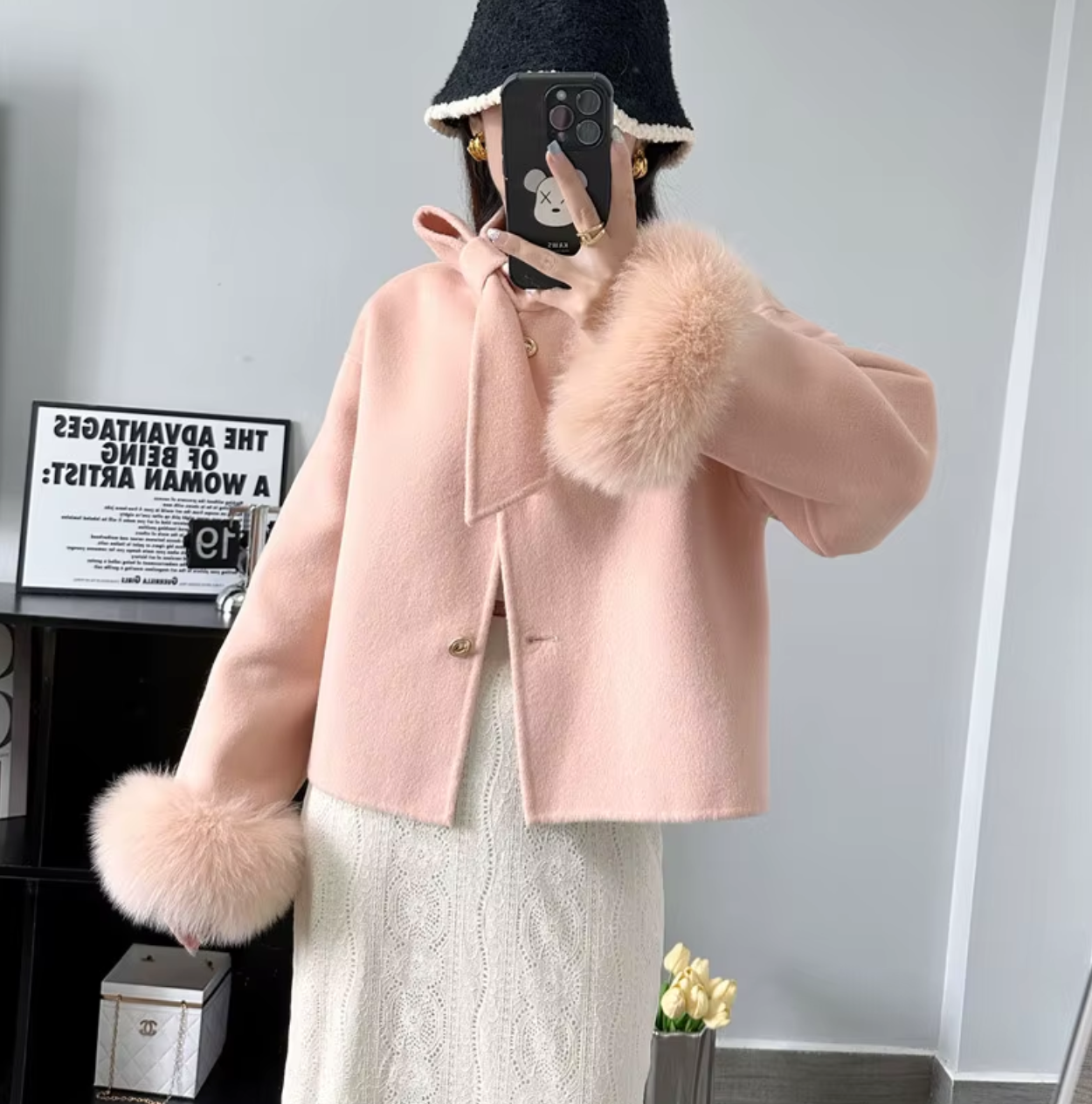 Italia Couture Wool Cropped Coat with High Quality Faux Cuff Sleeves - İtalia Couture