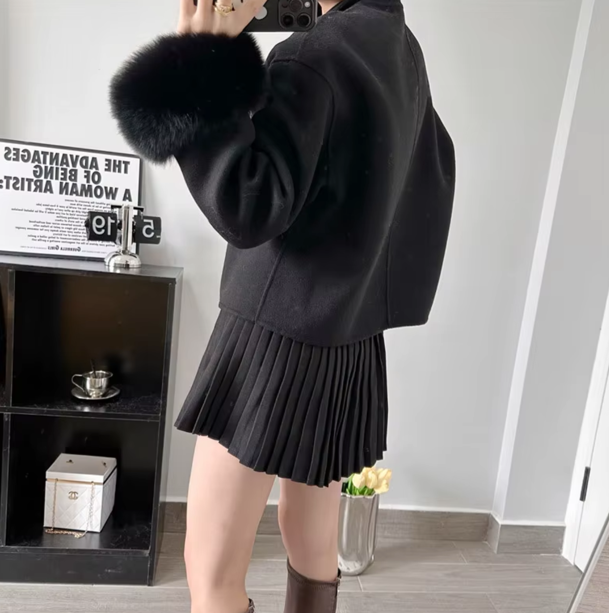 Italia Couture Wool Cropped Coat with High Quality Faux Cuff Sleeves - İtalia Couture