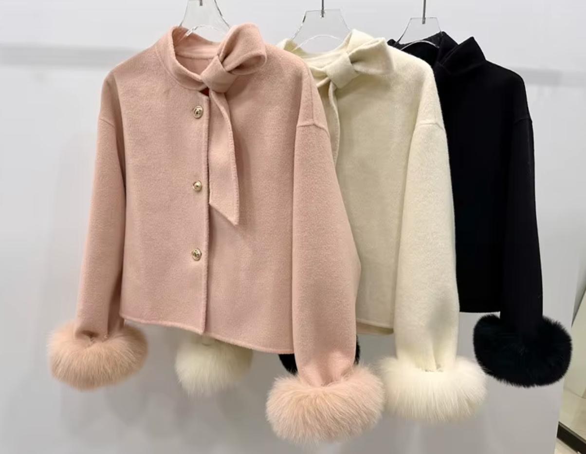 Italia Couture Wool Cropped Coat with High Quality Faux Cuff Sleeves - İtalia Couture