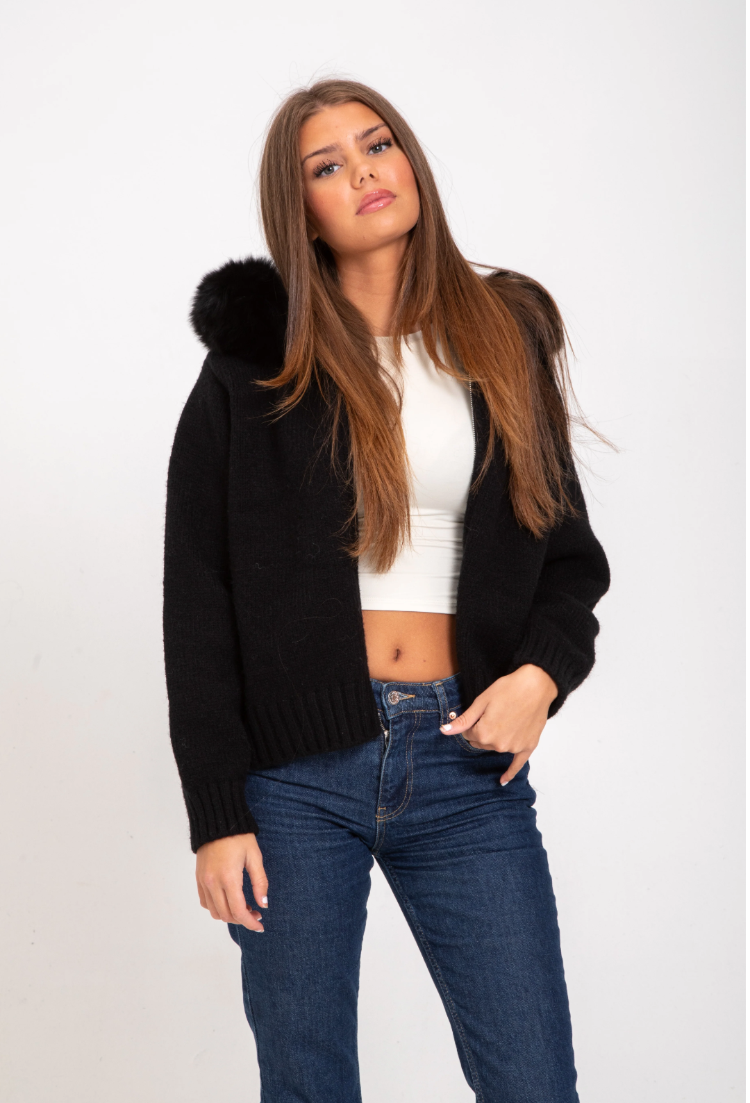 Italia Couture Premium Fur Cardigan Black Jacket - İtalia Couture