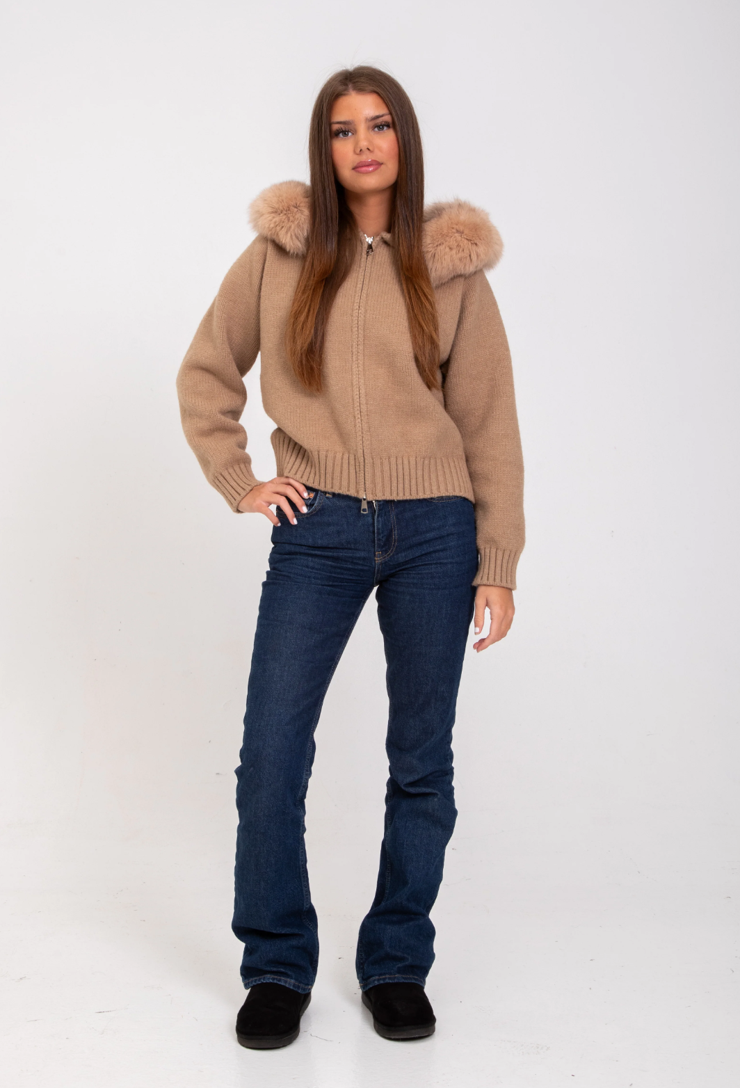Italia Couture Premium Fur Cardigan Beige Jacket - İtalia Couture
