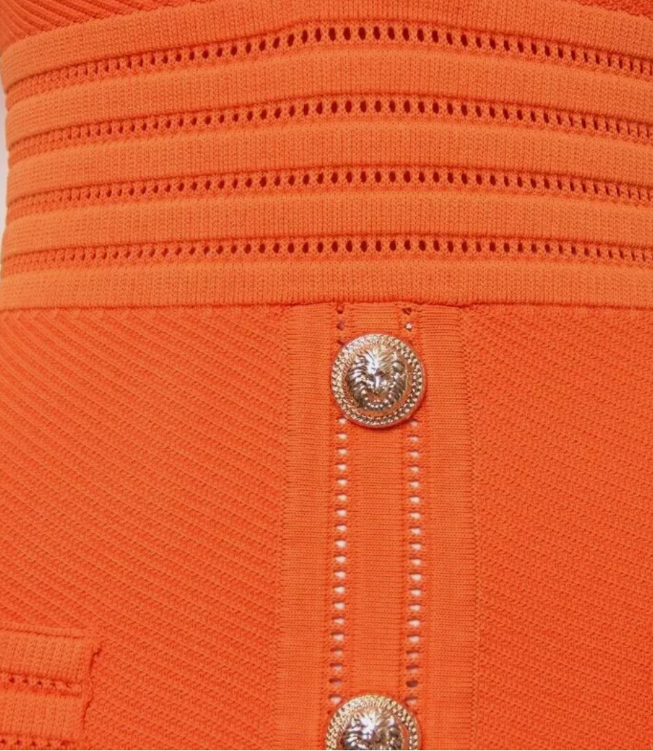 Italia Couture Knit Bandage Bodycon Orange Mini Dress With Gold Buttons Elegant Outfit - İtalia Couture