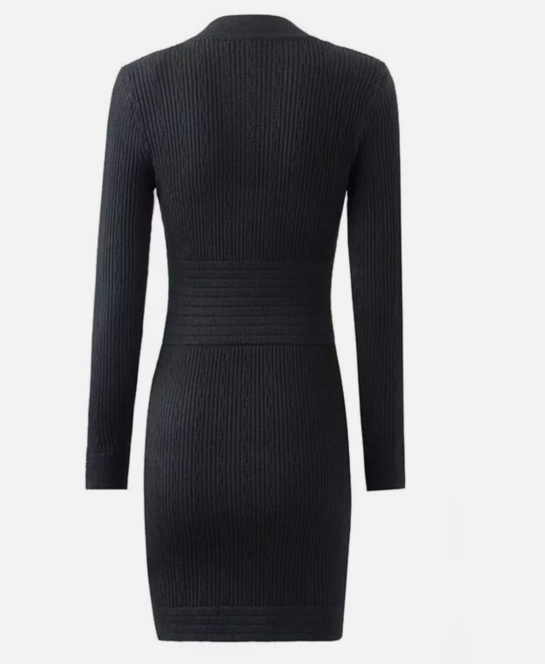 Italia Couture Long Sleeve Knit Bandage Bodycon Black Mini Dress With Gold Buttons - İtalia Couture