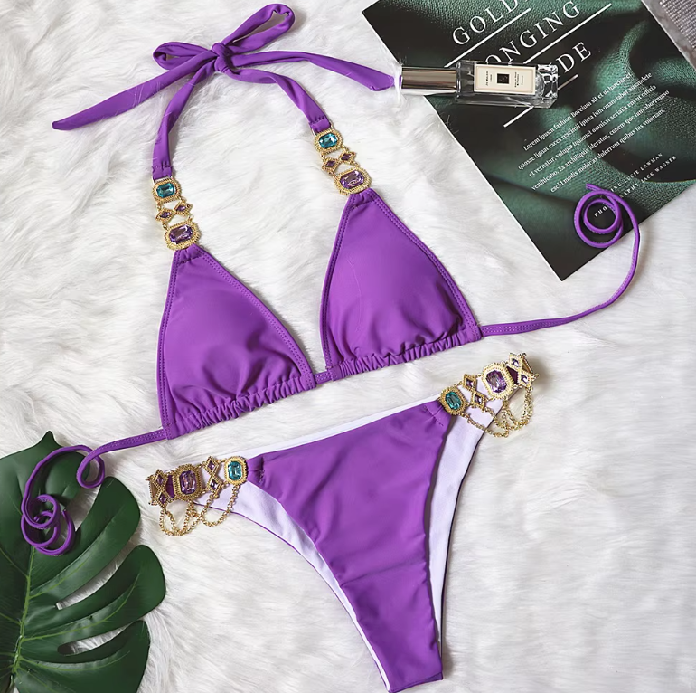 Italia Couture 'Bianca' Rhinestone Bejewelled Swimsuit Bikini Two Piece - İtalia Couture