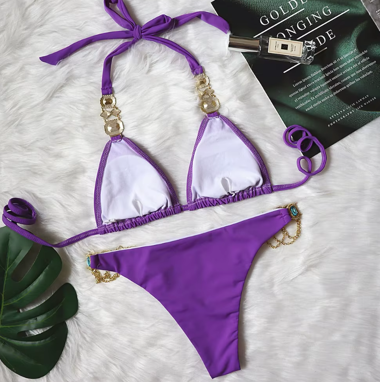 Italia Couture 'Bianca' Rhinestone Bejewelled Swimsuit Bikini Two Piece - İtalia Couture