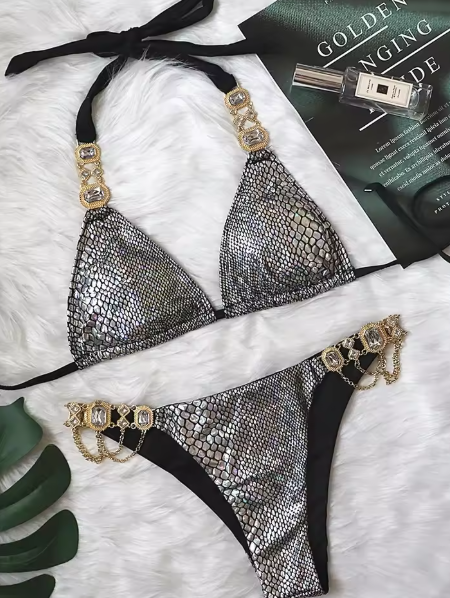 Italia Couture 'Bianca' Rhinestone Bejewelled Swimsuit Bikini Two Piece - İtalia Couture