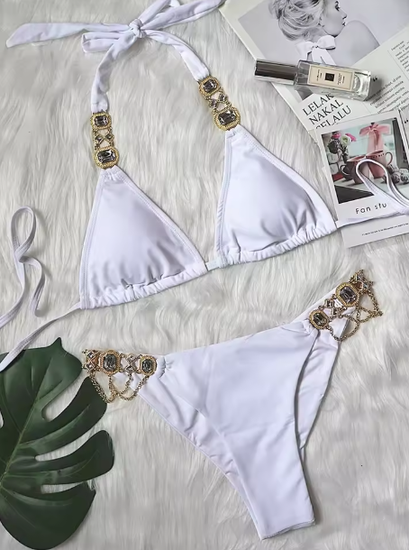 Italia Couture 'Bianca' Rhinestone Bejewelled Swimsuit Bikini Two Piece - İtalia Couture