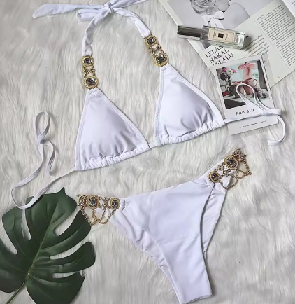 Italia Couture 'Bianca' Rhinestone Bejewelled Swimsuit Bikini Two Piece - İtalia Couture