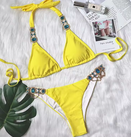 Italia Couture 'Bianca' Rhinestone Bejewelled Swimsuit Bikini Two Piece - İtalia Couture