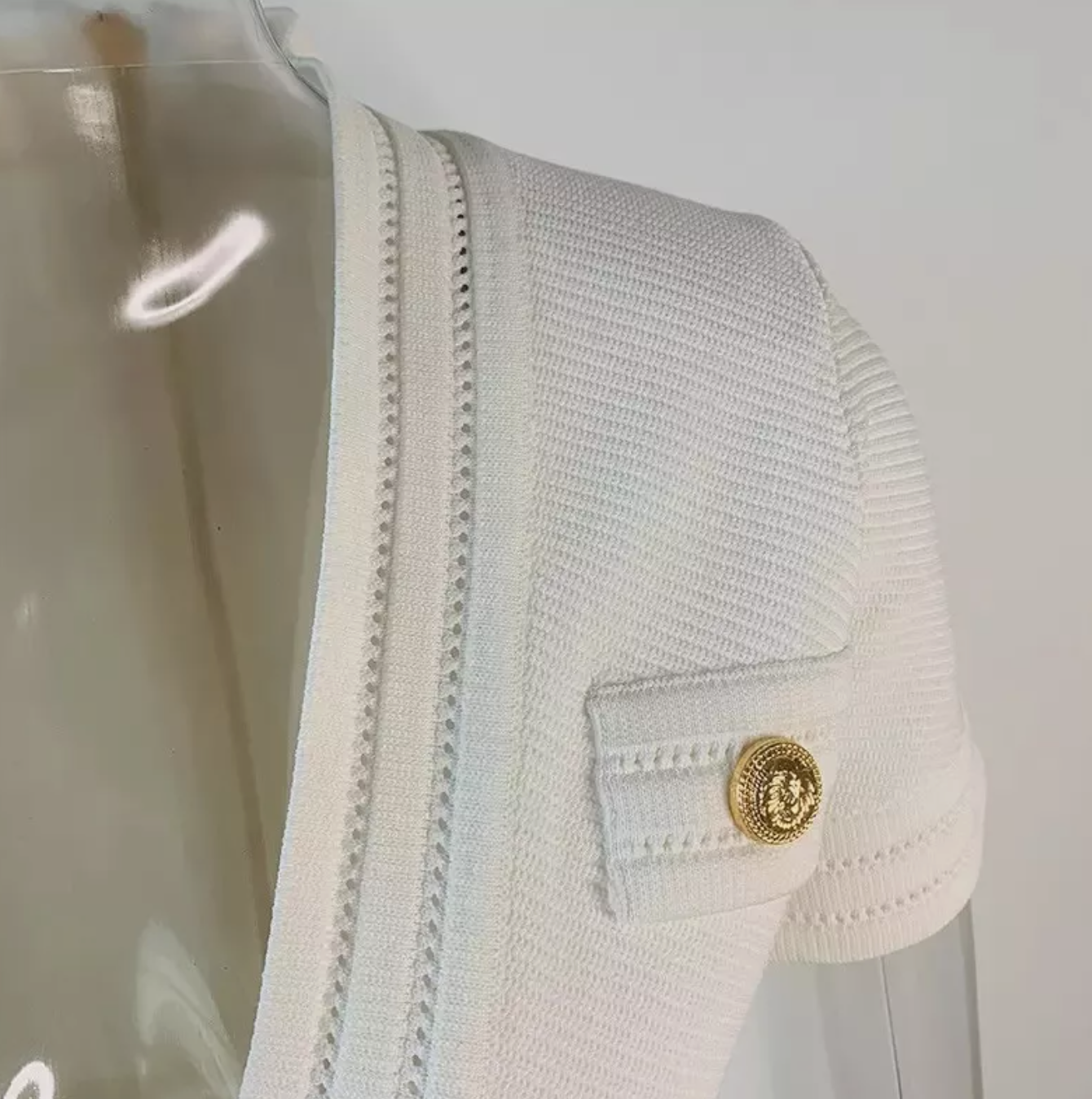 Italia Couture Knit Bandage Bodycon White Mini Dress With Gold Buttons - İtalia Couture