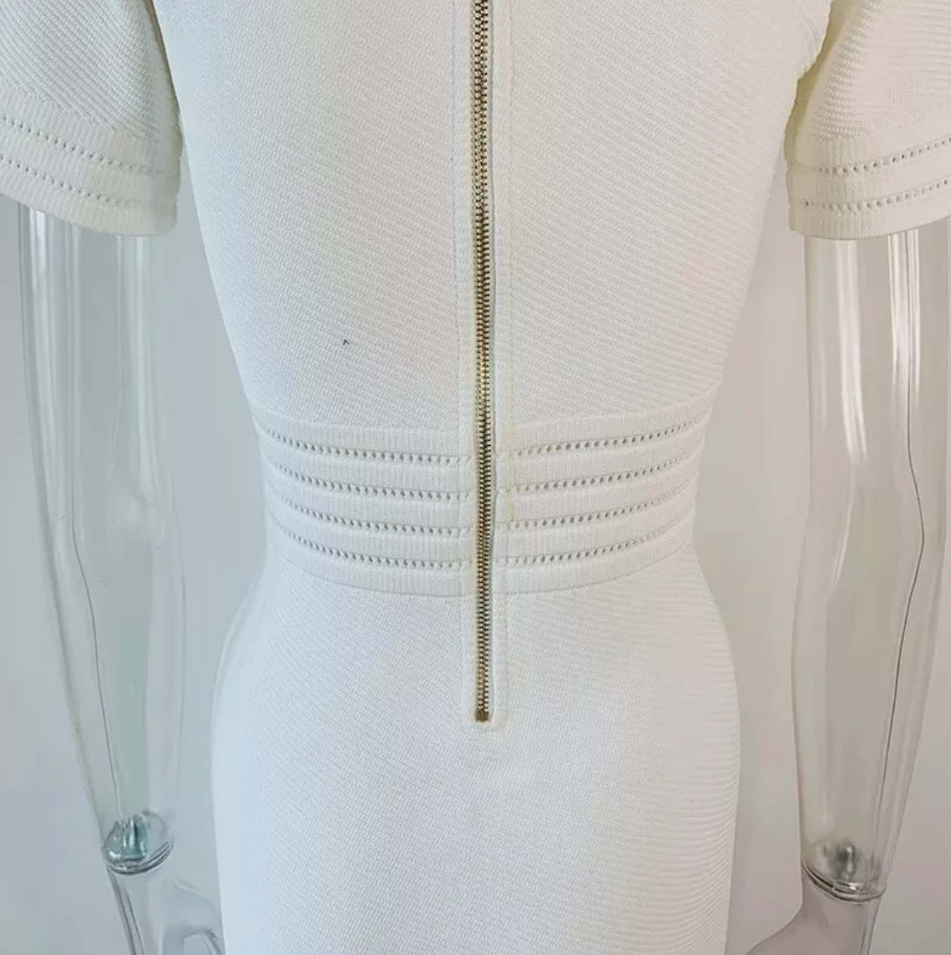 Italia Couture Knit Bandage Bodycon White Mini Dress With Gold Buttons - İtalia Couture
