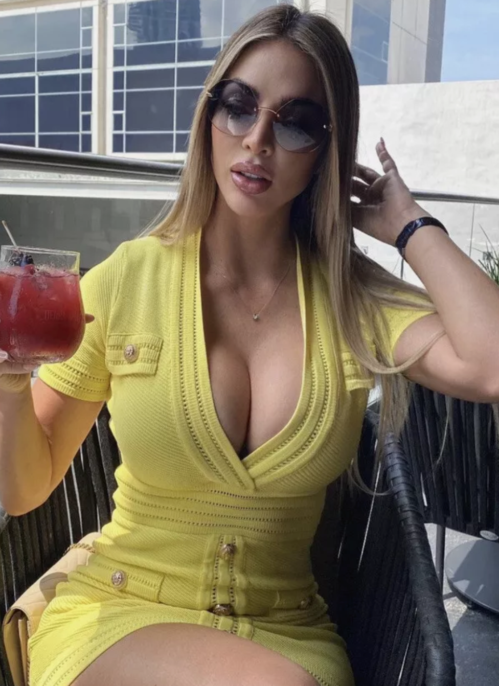 Italia Couture Knit Bandage Bodycon Yellow Mini Dress With Gold Buttons - İtalia Couture