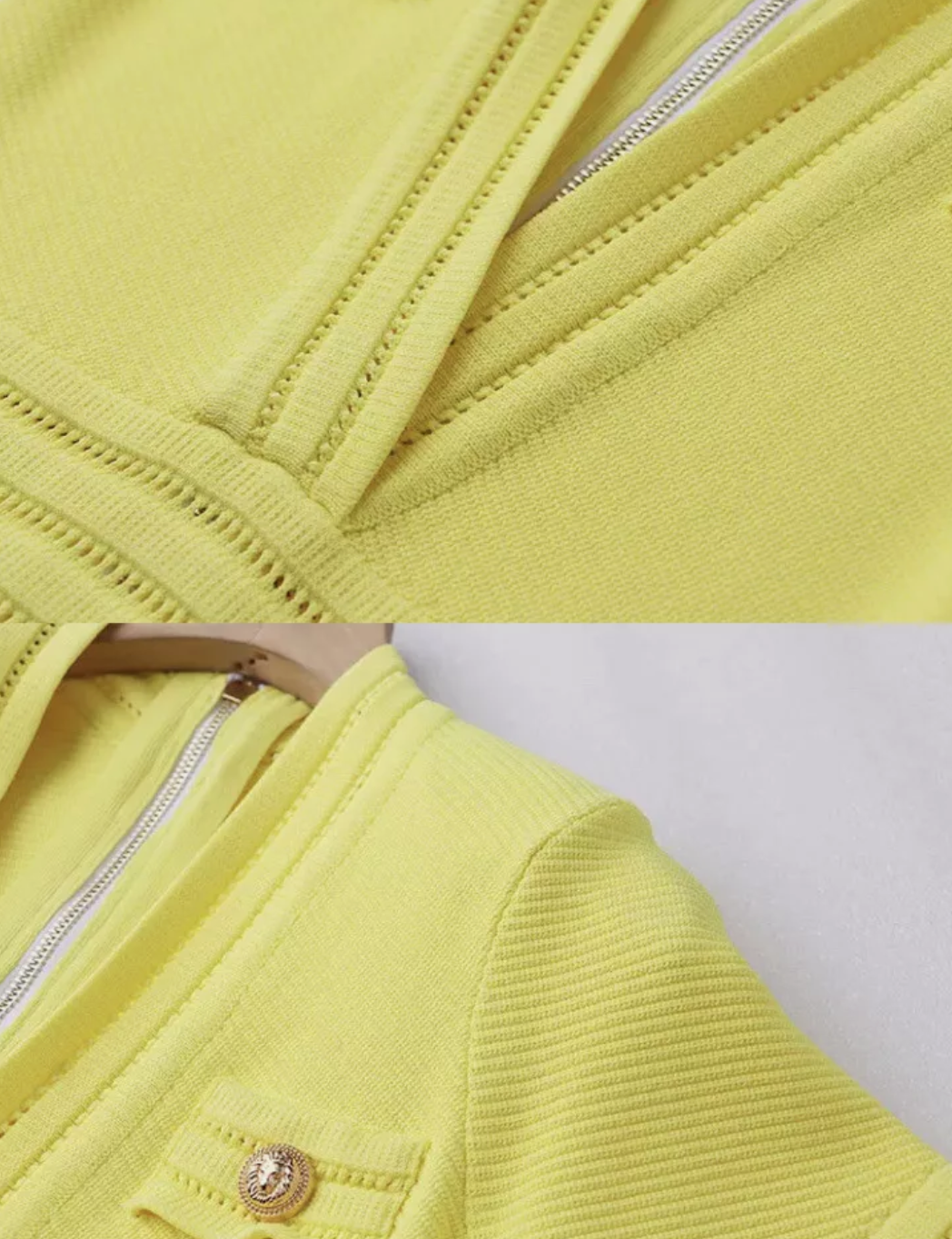 Italia Couture Knit Bandage Bodycon Yellow Mini Dress With Gold Buttons - İtalia Couture