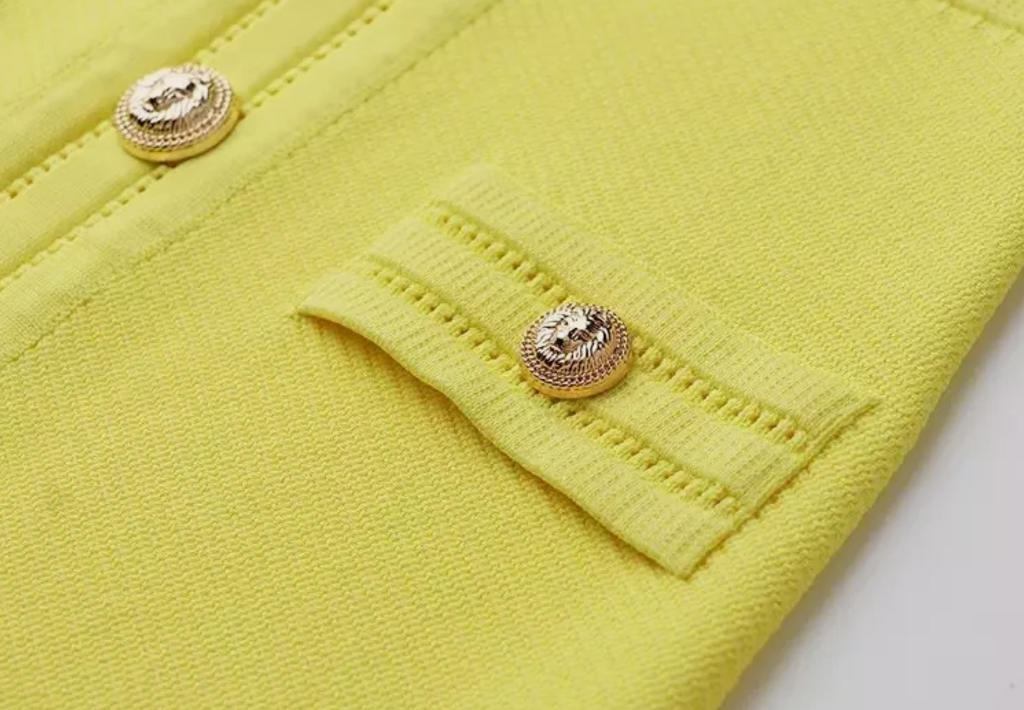 Italia Couture Knit Bandage Bodycon Yellow Mini Dress With Gold Buttons - İtalia Couture