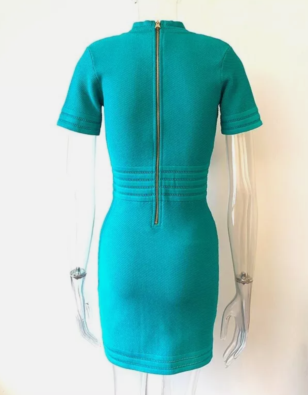 Italia Couture Knit Bandage Bodycon Blue Mini Dress With Gold Buttons Elegant Outfit - İtalia Couture