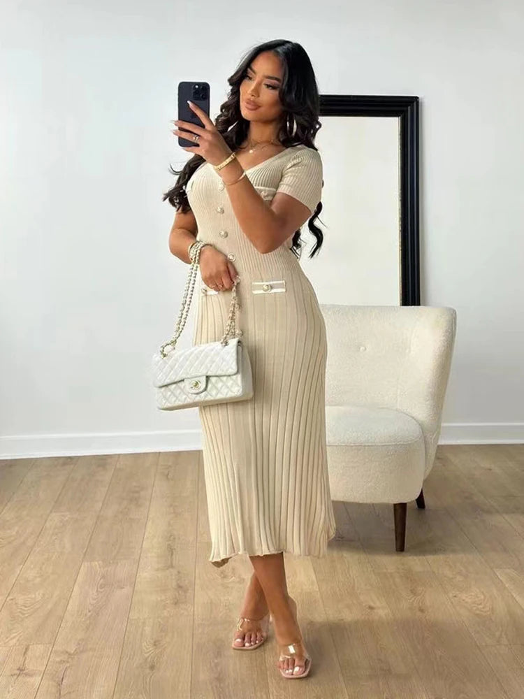 Contrast Pocket Floaty Midi Dress
