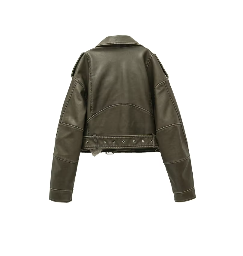 Cropped Faux PU Leather Biker Jacket