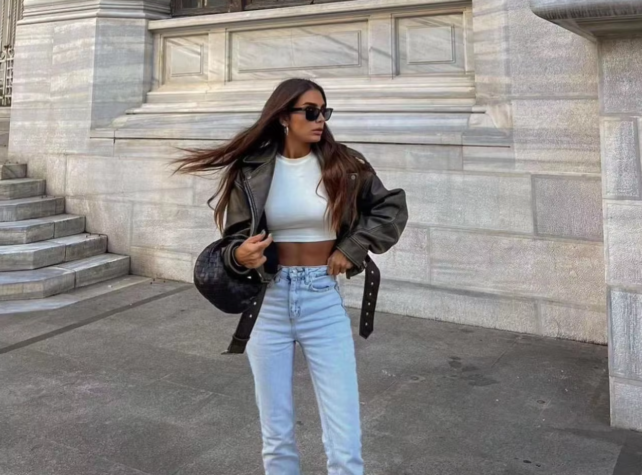 Cropped Faux PU Leather Biker Jacket