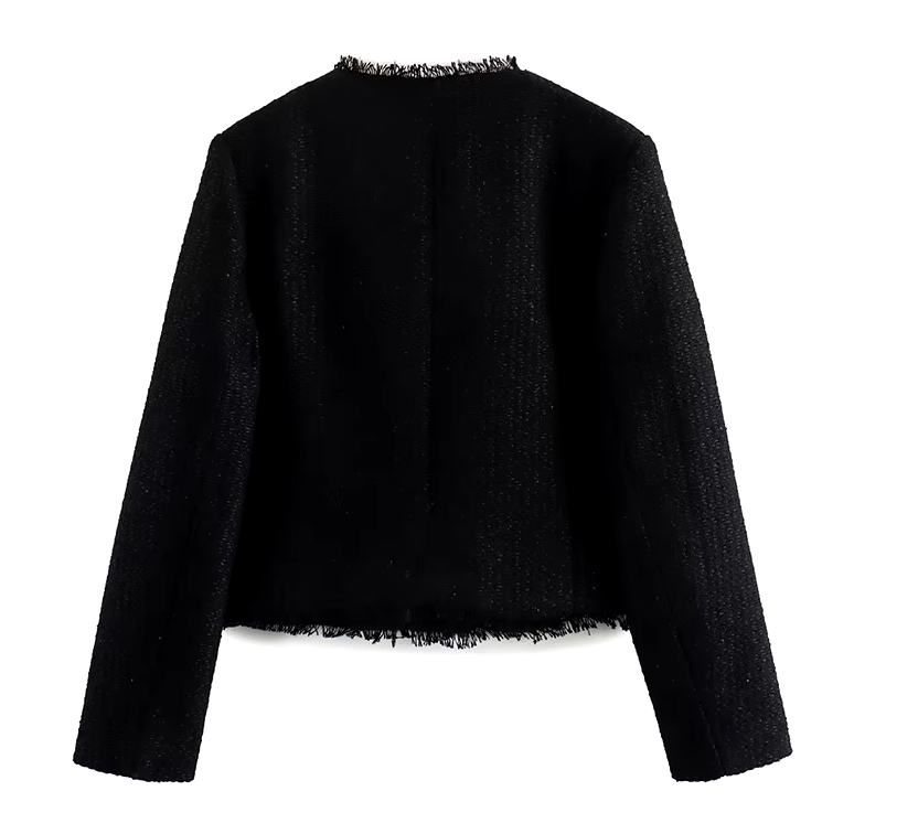 Women’s Tweed Woolen Jacket – Long Sleeve Button-Up