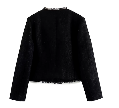 Women’s Tweed Woolen Jacket – Long Sleeve Button-Up