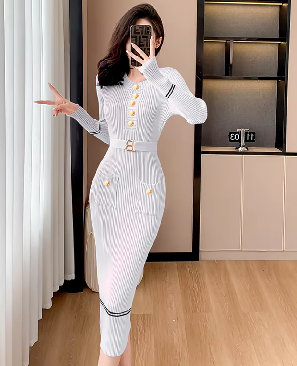  Bodycon Knit Stretch Long Pencil Dress - One Size