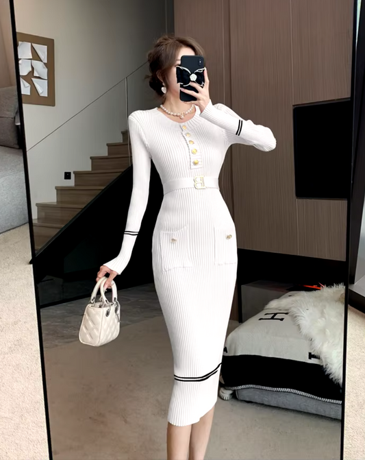  Bodycon Knit Stretch Long Pencil Dress - One Size