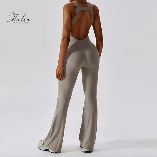 Back of Flaxen V-Back Women’s Gym Jumpsuit 