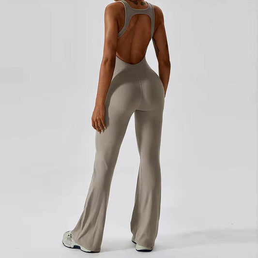 Back image of flaxen V-Back Women’s Gym Jumpsuit 