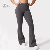 Front of Grey High Stretch Wide Leg Yoga Pants 
