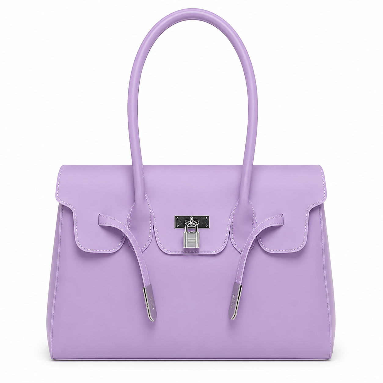 Purple Jelly Firkin Bag with a silver lock on a white background