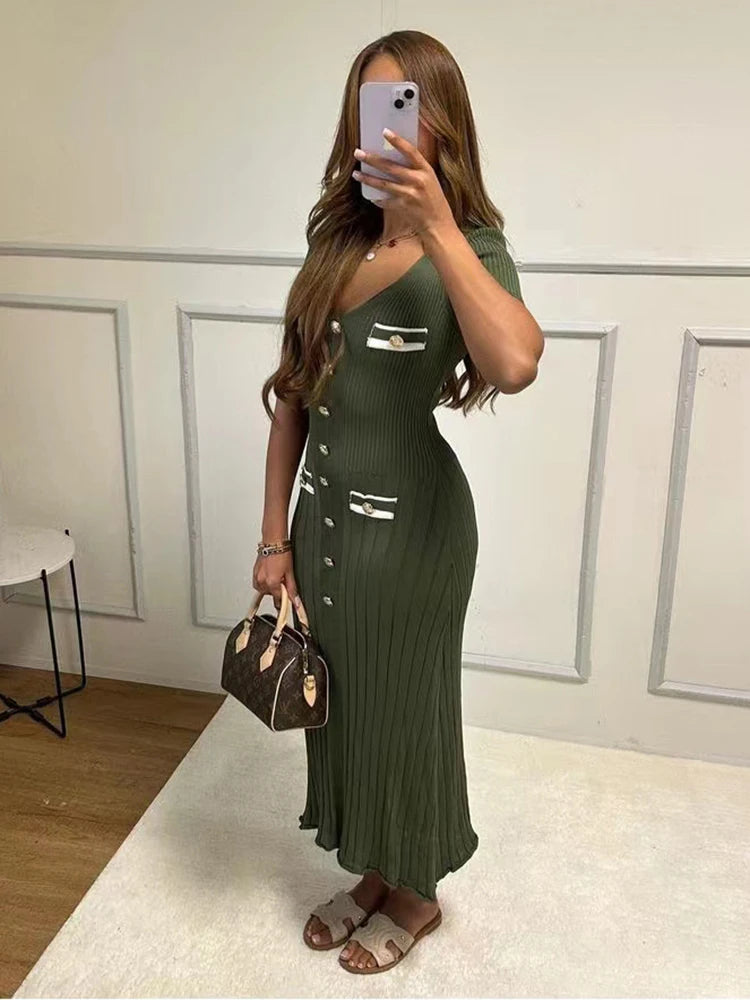 Contrast Pocket Floaty Midi Dress