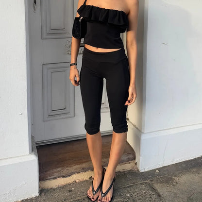 Fold Over Waistband Capri Leggings
