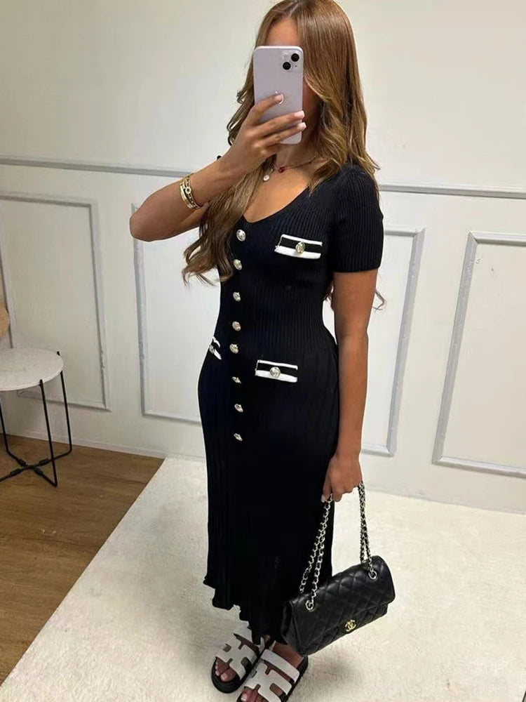 Contrast Pocket Floaty Midi Dress