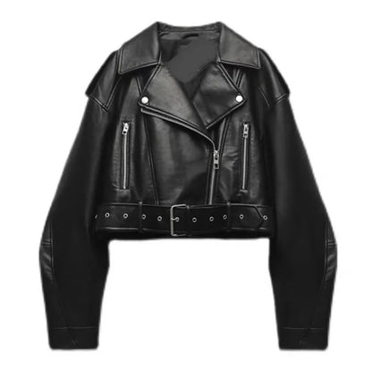 Cropped Faux PU Leather Biker Jacket