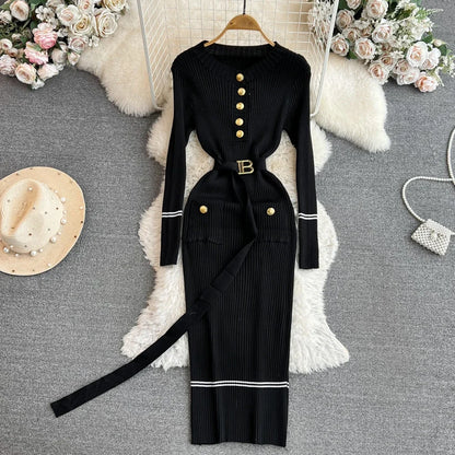  Bodycon Knit Stretch Long Pencil Dress - One Size