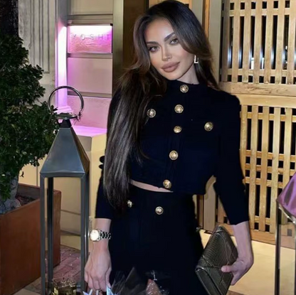Italia Couture Premium Gold Button Bandage Two piece Co-ord Trousers and Jacket - İtalia Couture 