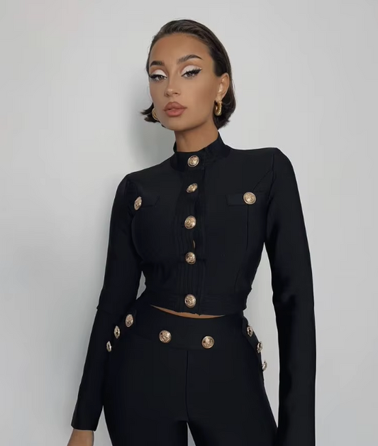 Italia Couture Premium Gold Button Bandage Two piece Co-ord Trousers and Jacket - İtalia Couture 