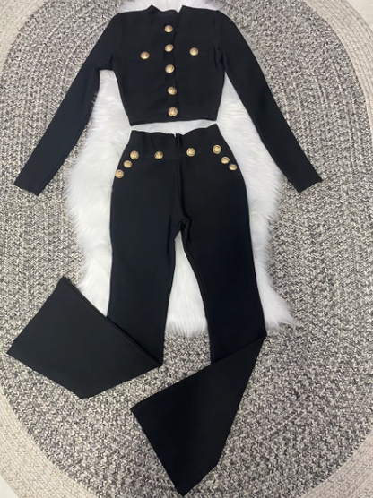Italia Couture Premium Gold Button Bandage Two piece Co-ord Trousers and Jacket - İtalia Couture 