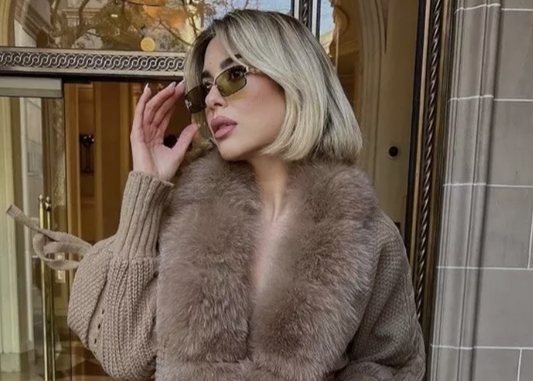 Italia Couture Viral faux fox fur cardigan cropped cashmere wool jumper boutique sweater - İtalia Couture 