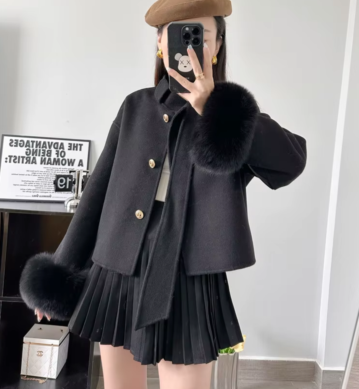 Italia Couture Wool Cropped Coat with High Quality Faux Cuff Sleeves - İtalia Couture 